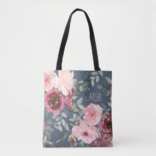 Monogram Watercolor Pink Burgundy Modernes Floral Tasche