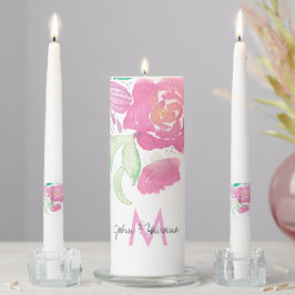Monogram Watercolor Pink Floral Unity Candle Set Kerzenset