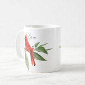 Monogram Watercolor Red Kardinal Bird Kaffeetasse (Vorderseite Links)