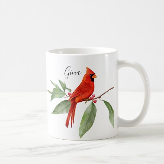 Monogram Watercolor Red Kardinal Bird Kaffeetasse (Rechts)