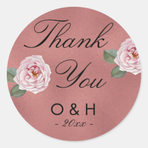 Monogram Watercolor Rose Gastgeschenk Hochzeit Runder Aufkleber