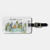 Monogram Watercolor Rustic Forest Mountain Cabin Gepäckanhänger (Vorderseite horizontal)