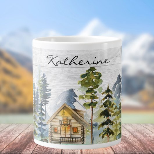 Monogram Watercolor Rustic Forest Mountain Cabin Jumbo-Tasse