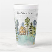 Monogram Watercolor Rustic Forest Mountain Cabin Milchtasse (Vorderseite)