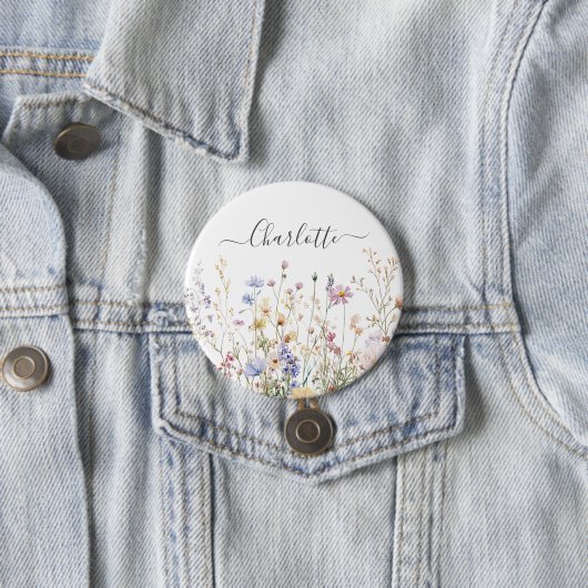 Monogram Watercolor Rustic Pretty Wildflower Field Button (Beispiel)