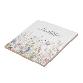 Monogram Watercolor Rustic Pretty Wildflower Field Fliese (Seite)