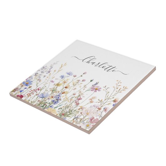Monogram Watercolor Rustic Pretty Wildflower Field Fliese (Seite)
