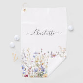 Monogram Watercolor Rustic Pretty Wildflower Field Golfhandtuch (Insitu)