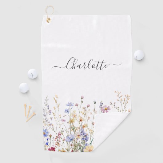 Monogram Watercolor Rustic Pretty Wildflower Field Golfhandtuch (Insitu)