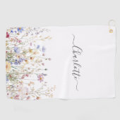 Monogram Watercolor Rustic Pretty Wildflower Field Golfhandtuch (Horizontal)