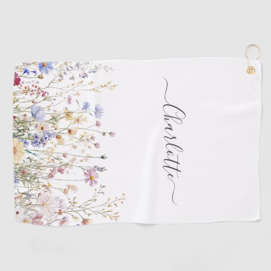 Monogram Watercolor Rustic Pretty Wildflower Field Golfhandtuch (Horizontal)