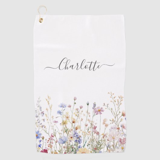 Monogram Watercolor Rustic Pretty Wildflower Field Golfhandtuch (Vorderseite)