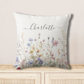Monogram Watercolor Rustic Pretty Wildflower Field Kissen