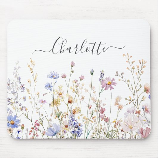 Monogram Watercolor Rustic Pretty Wildflower Field Mousepad (Vorne)