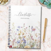 Monogram Watercolor Rustic Pretty Wildflower Field Notizblock