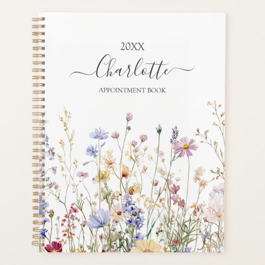 Monogram Watercolor Rustic Pretty Wildflower Field Planer (Vorderseite)