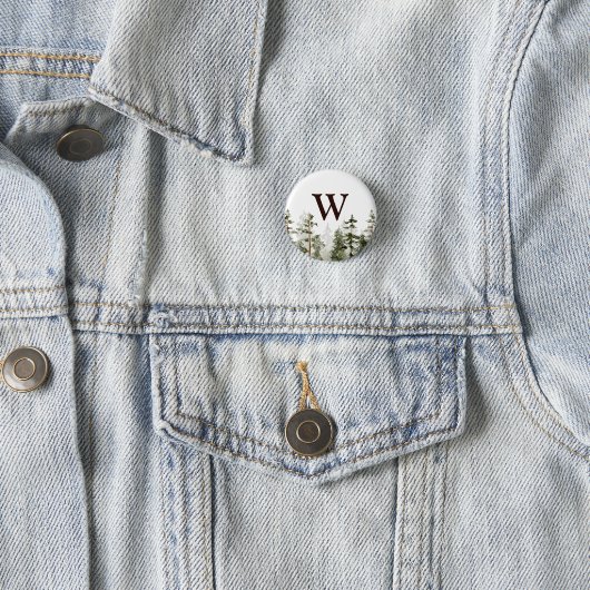 Monogram Watercolor Rustikaler Grünwald Button (Beispiel)