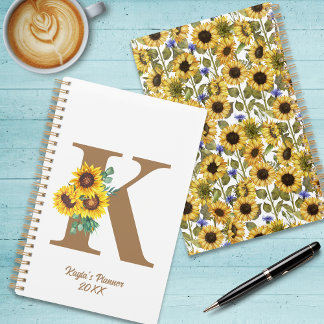 Monogram Watercolor Sonnenblume Individuell Planer
