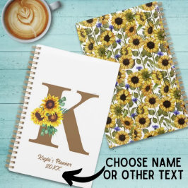 Monogram Watercolor Sonnenblume Individuell Planer