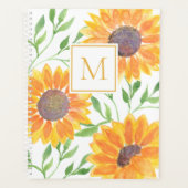 Monogram Watercolor Sonnenblumen Grünplaner Planer (Vorderseite)