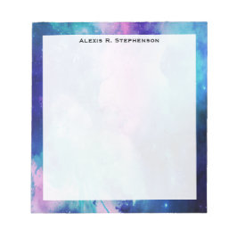 Monogram Watercolor Space Universe Blue Pink Star Notizblock