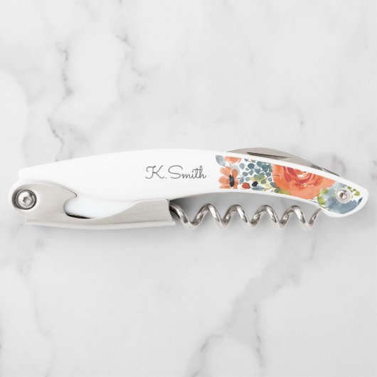 Monogram Watercolor Spring Flowers Kellnermesser (Vorderseite)