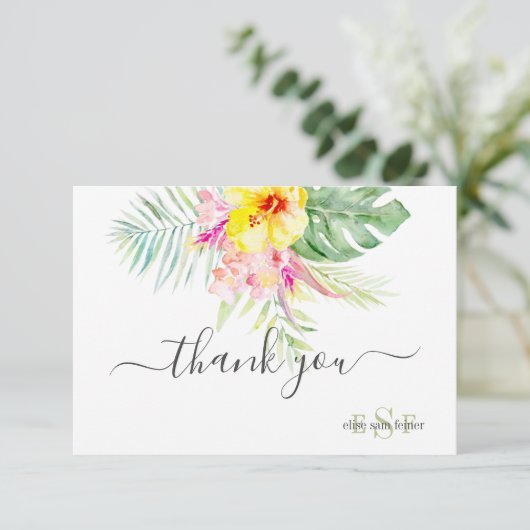 Monogram Watercolor Tropical Blume Folio Danke (Stehend Vorderseite)