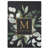 Monogram Watercolor Tropical Eucalyptus Black Klemmbrett (Rückseite)