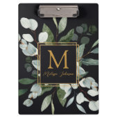 Monogram Watercolor Tropical Eucalyptus Black Klemmbrett (Vorderseite)