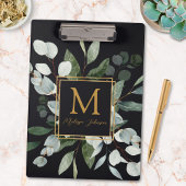 Monogram Watercolor Tropical Eucalyptus Black Klemmbrett