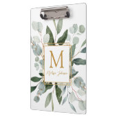 Monogram Watercolor Tropical Eucalyptus White Klemmbrett (Links)