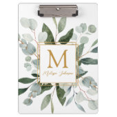 Monogram Watercolor Tropical Eucalyptus White Klemmbrett (Vorderseite)