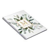 Monogram Watercolor Tropical Green Eucalyptus Notizblock (Rechte Seite)