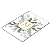 Monogram Watercolor Tropical Green Eucalyptus Notizblock (Linke Seite)