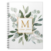 Monogram Watercolor Tropical Green Eucalyptus Notizblock (Vorderseite)
