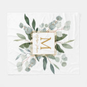 Monogram Watercolor Tropical Green Leaves Fleecedecke (Vorderseite (Horizontal))