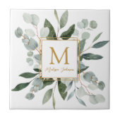 Monogram Watercolor Tropical Green Leaves Fliese (Vorderseite)
