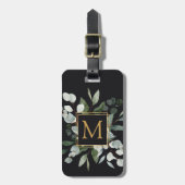 Monogram Watercolor Tropical Green Leaves Gepäckanhänger (Vorderseite vertikal)