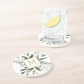 Monogram Watercolor Tropical Green Leaves Getränkeuntersetzer (Seite)