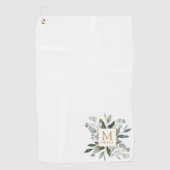 Monogram Watercolor Tropical Green Leaves Golfhandtuch (Vorderseite)