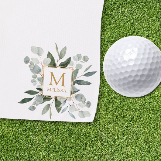 Monogram Watercolor Tropical Green Leaves Golfhandtuch