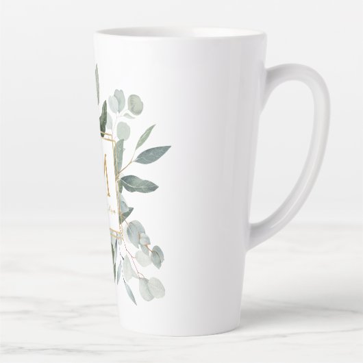 Monogram Watercolor Tropical Green Leaves Milchtasse (Rechts)