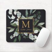 Monogram Watercolor Tropical Green Leaves Mousepad (Mit Mouse)