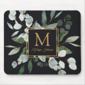 Monogram Watercolor Tropical Green Leaves Mousepad (Vorne)
