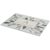 Monogram Watercolor Tropical Green Leaves Schneidebrett (Ecke)
