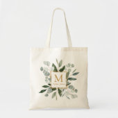 Monogram Watercolor Tropical Green Leaves Tragetasche (Vorne)