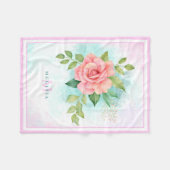 Monogram Watercolor Türkise Ombre Pink Rosa Rose Fleecedecke (Vorderseite (Horizontal))
