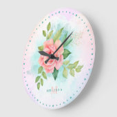 Monogram Watercolor Türkise Ombre Pink Rosa Rose Große Wanduhr (Winkel)