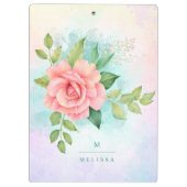 Monogram Watercolor Türkise Ombre Pink Rosa Rose Klemmbrett (Rückseite)
