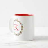 Monogram Watercolor Weihnachtsbrand Zweifarbige Tasse (Vorderseite Links)